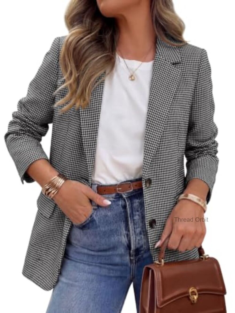 Plaid Blazer Women Notch Lapel Button Front Business Casual Long Sleeve